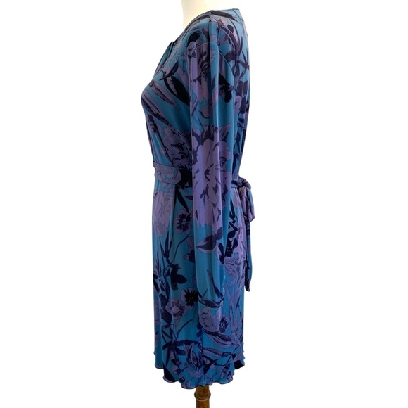 Tory Burch Signature Print Dress Womens XS/S Blue Purple Floral Belted Flowy - Picture 7 of 13